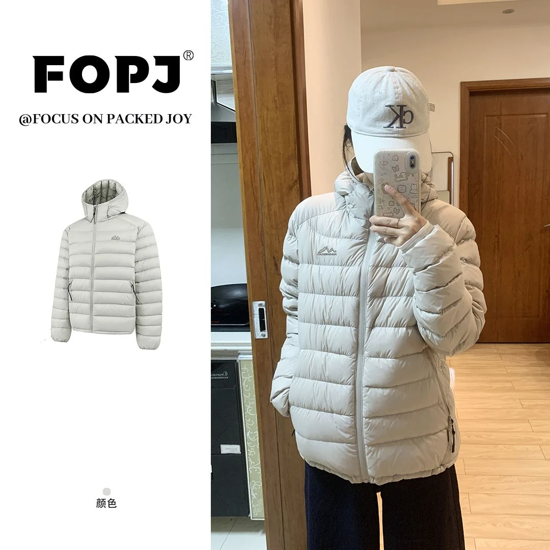 FOPJ刺绣款灰色系排骨棉服外套女秋冬新款设计感轻薄保暖连帽上衣