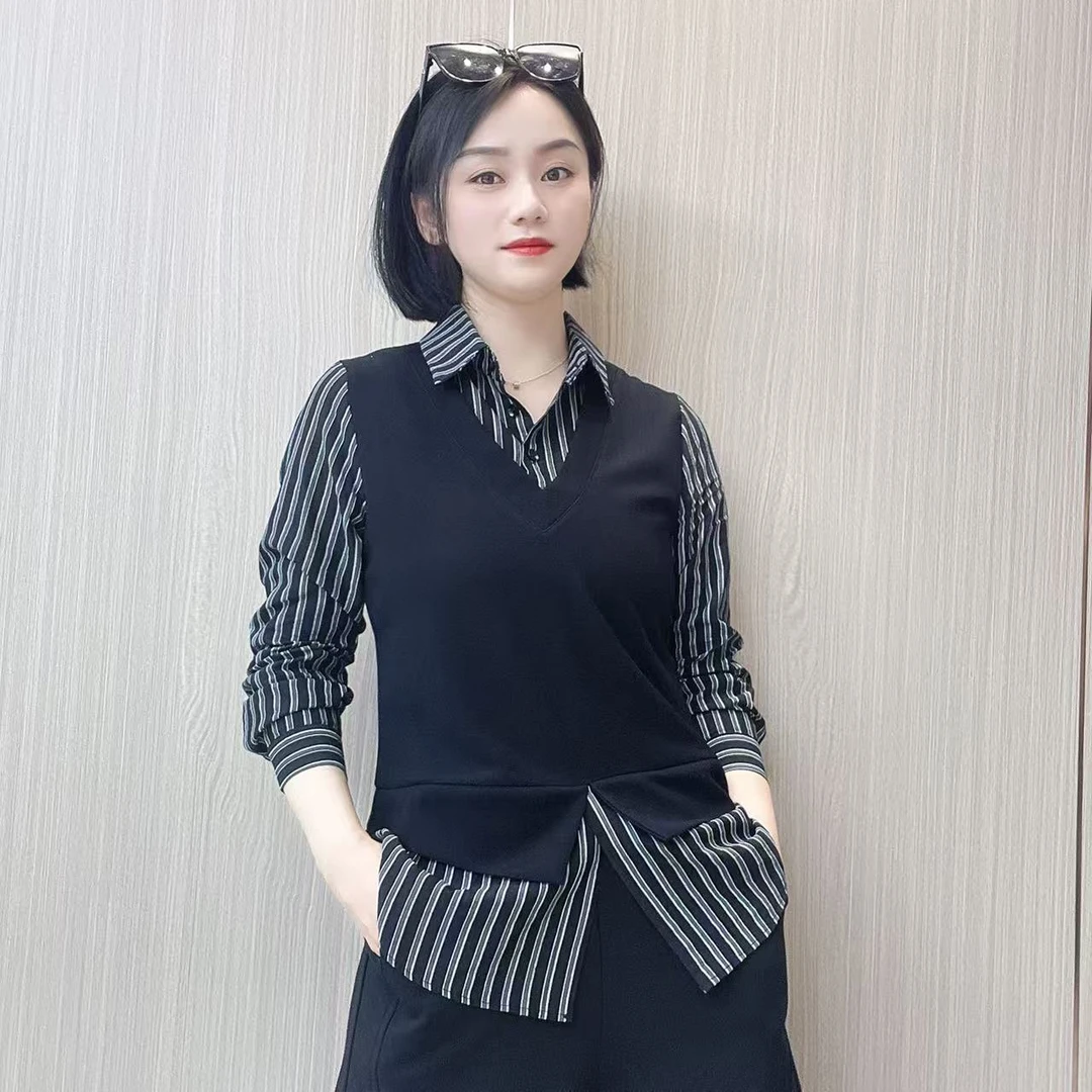 新款假两件休闲衬衫