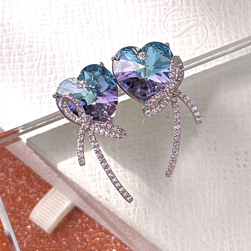 铜合金仿水晶耳饰 水晶心形耳环R0962