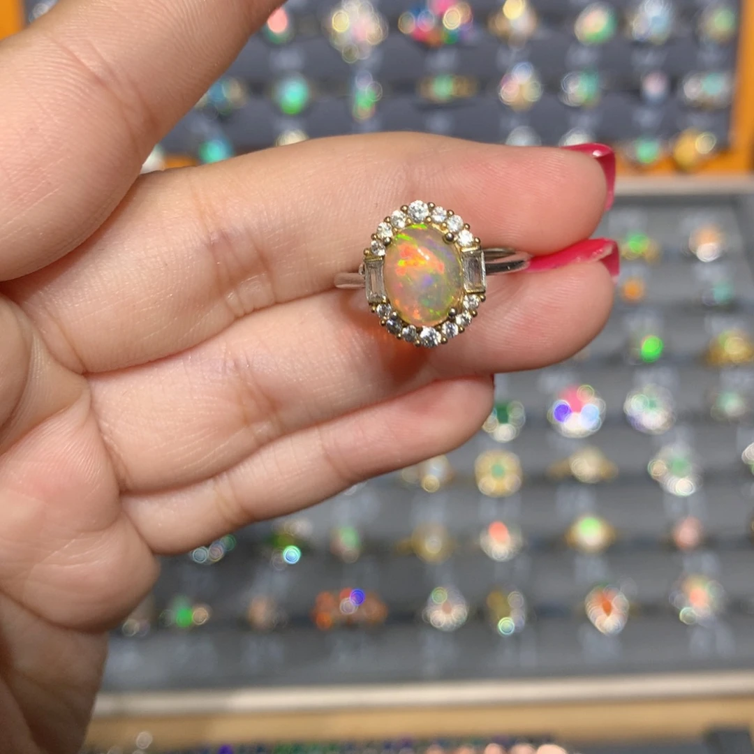 银S925镶嵌欧泊欧泊戒指l