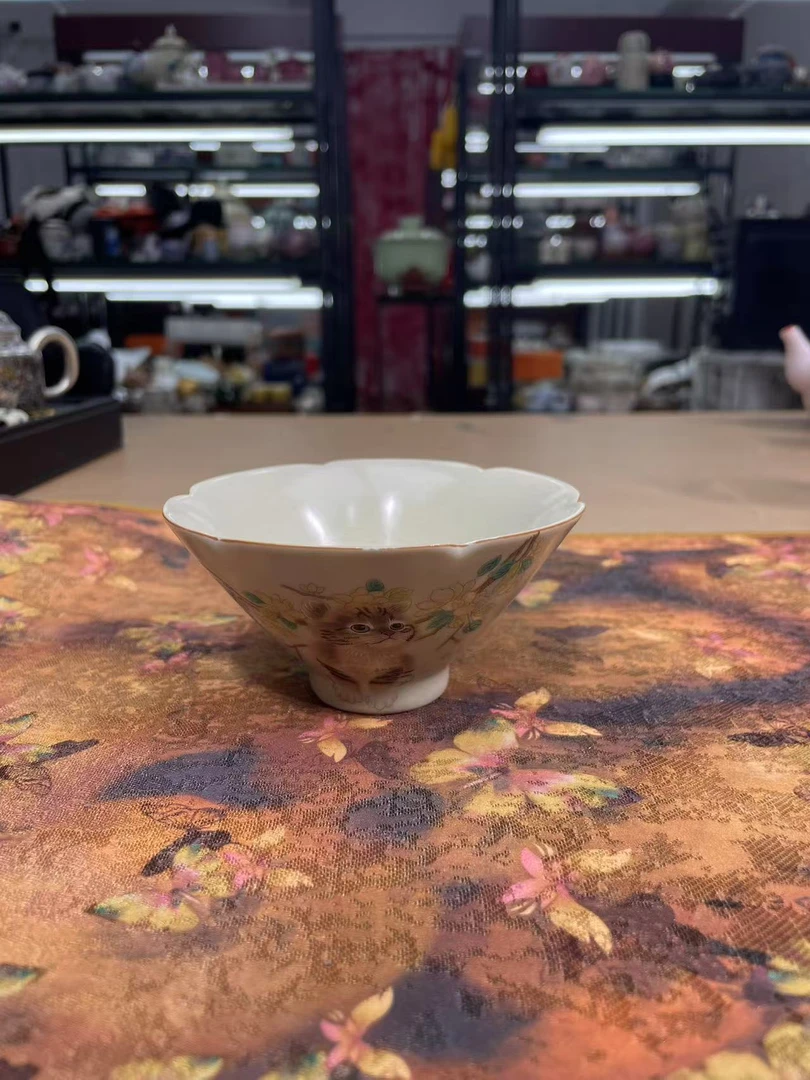 陶子茶具 汝窑黄花猫咪斗笠杯家用主人杯品茗杯-3656（直播专享）