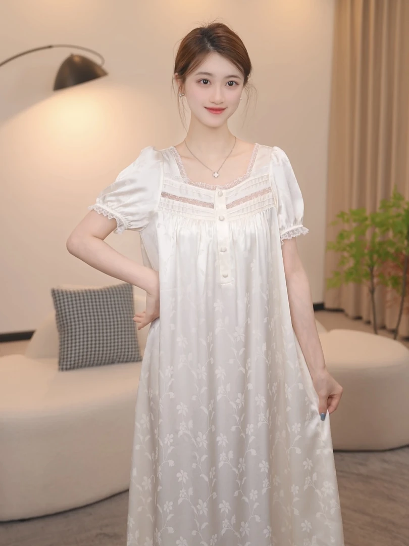 板栗小姐【柳苏】2025新款女夏季蕾丝甜美风高级家居服睡裙可外穿
