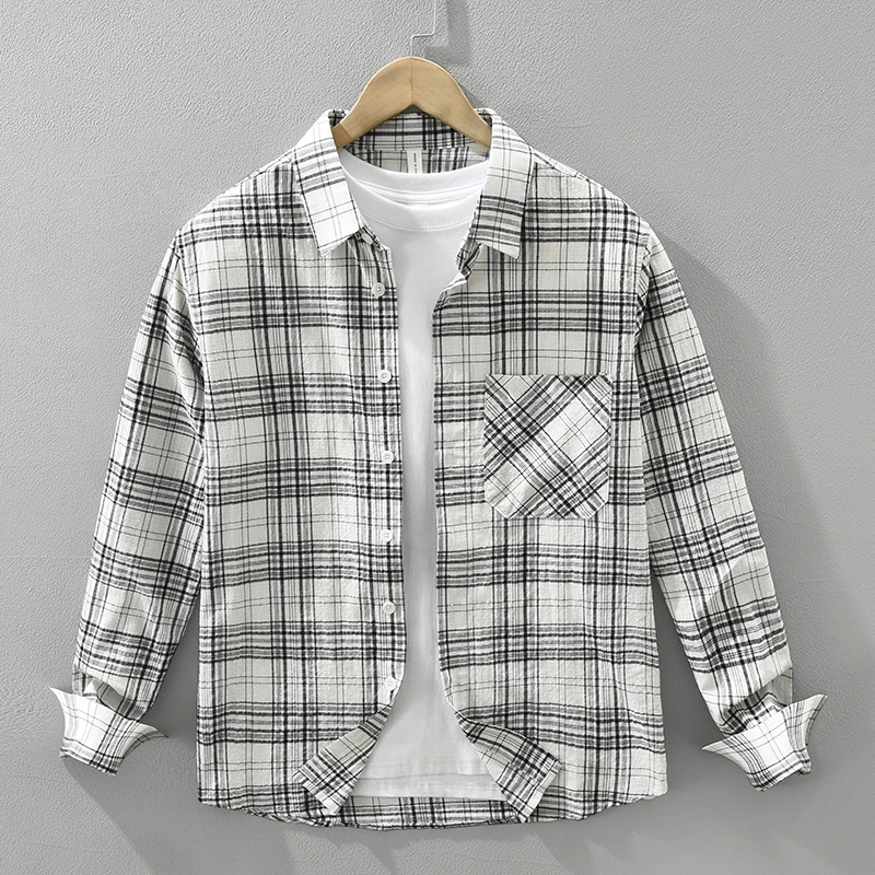 法国Cebrodz秋季撞色日系复古高级感长袖衬衫男宽松休闲衬衣外套