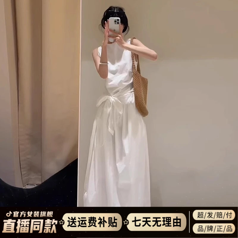 巨好看小众不撞款白色无袖连衣裙子女装夏季2025新款简单大方长裙