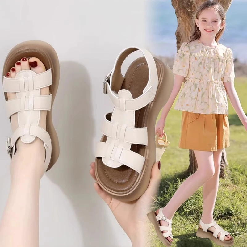 女童凉鞋2025新款夏季儿童软底罗马鞋女孩中大童百搭时尚沙滩鞋子