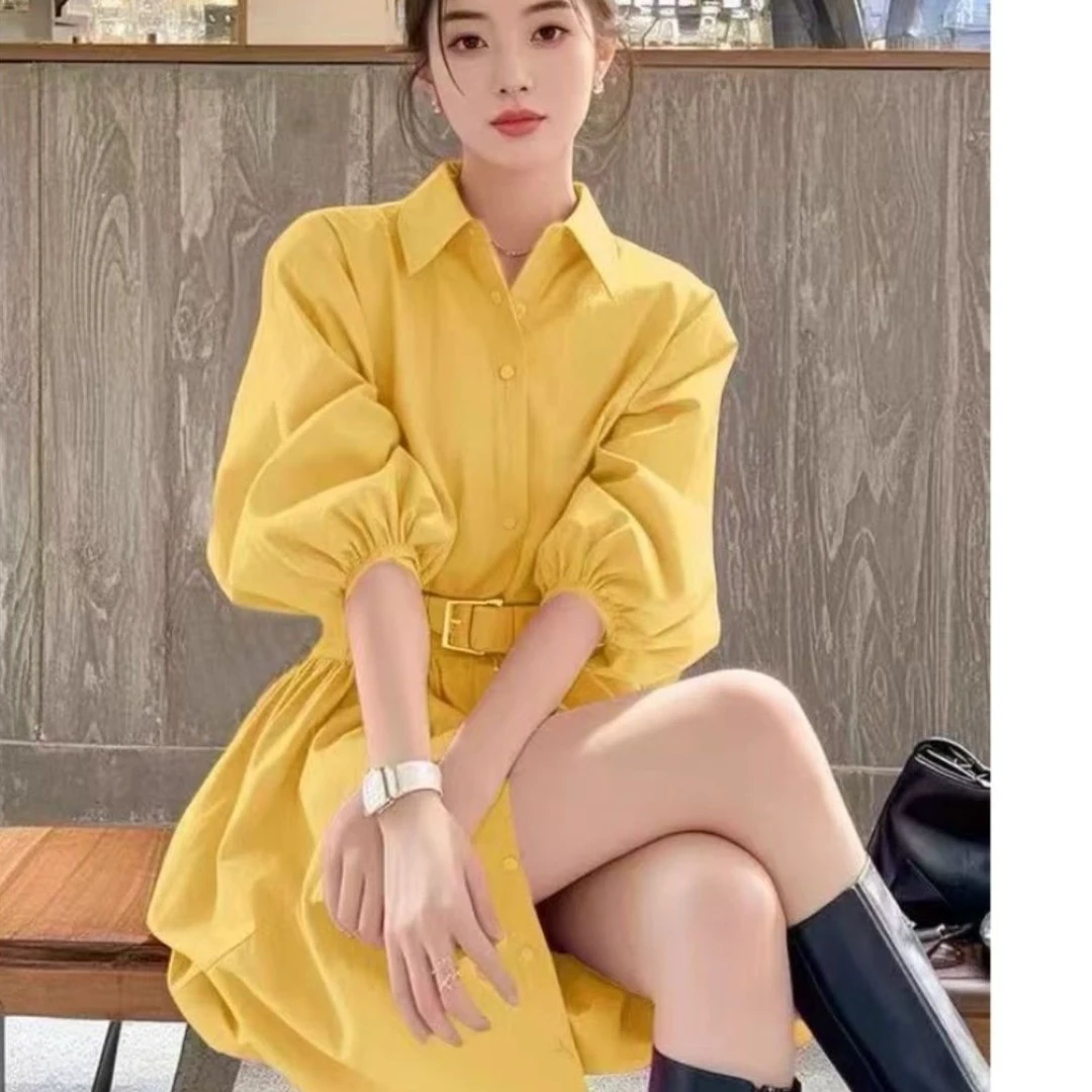 2025春夏新款时尚宽松气质收腰显瘦百搭连衣裙高级轻奢衬衫女裙潮