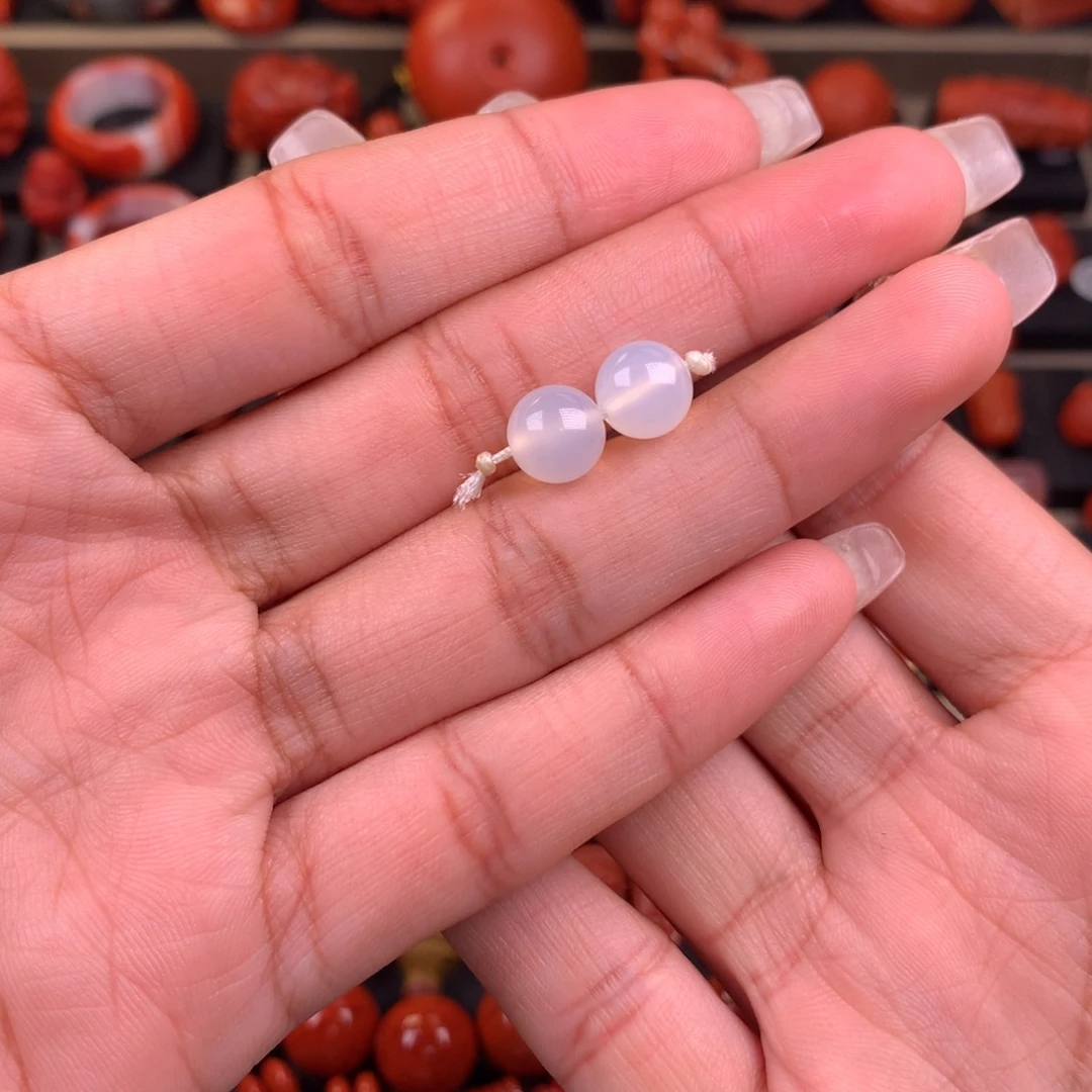 南红玛瑙未镶嵌荔枝冻圆珠对珠8+