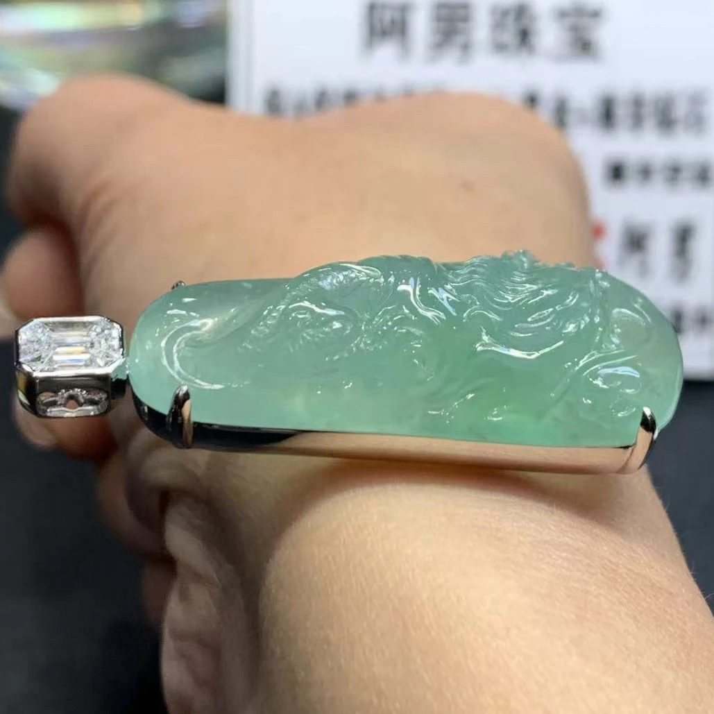 裸高40mm 龙牌 木缅甸A货翡翠18K金南非钻石 总高49 裸40-16.5-12