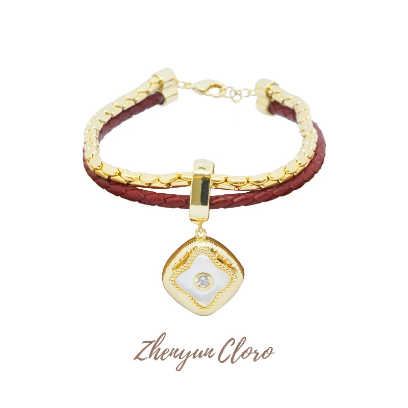 铜合金手链 四叶草双层皮编手链 QI45007