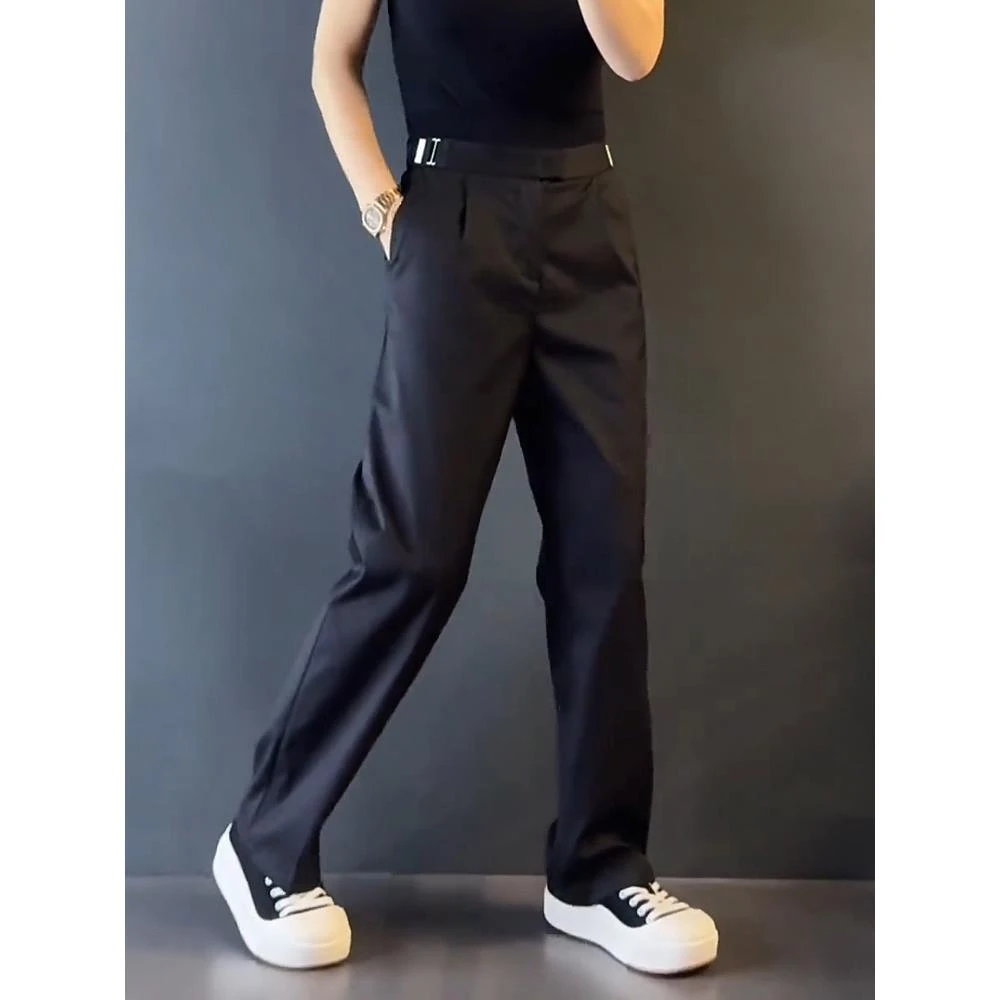 春秋新款潮牌轻奢男士休闲裤时尚舒适透气高级感直筒男款西装长裤