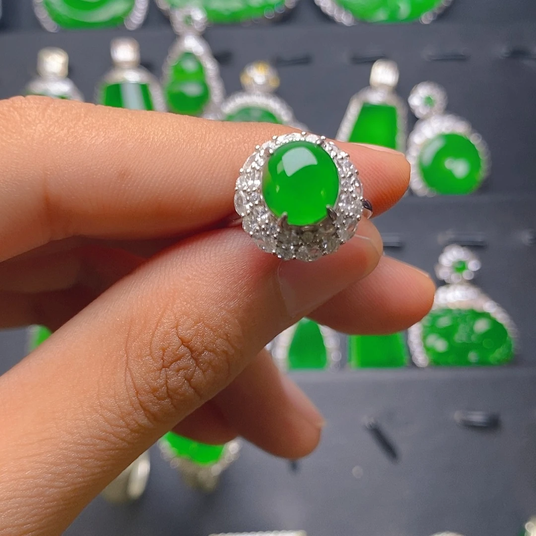 翡翠戒指银S925镶嵌戒指