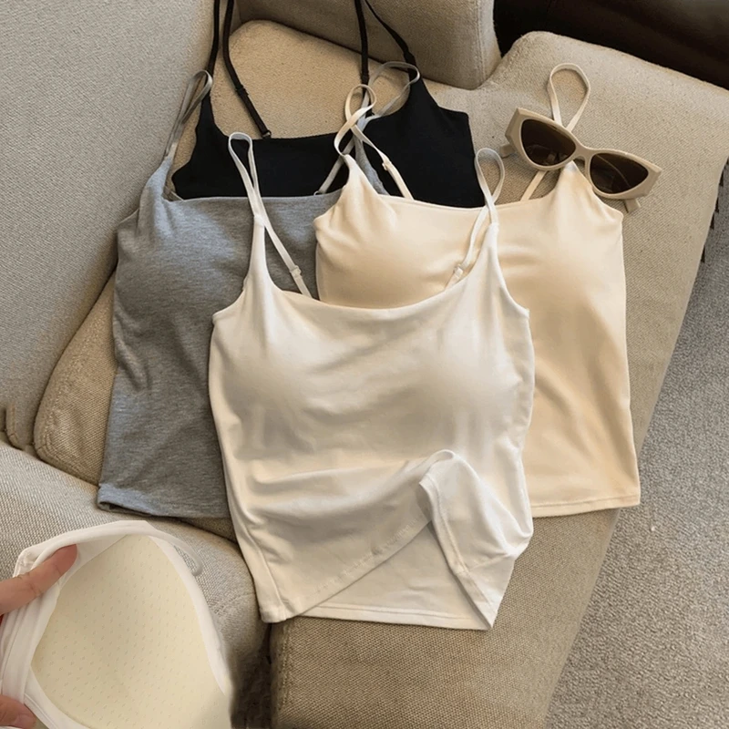 纯欲风乳胶一体杯美背吊带背心休闲气质带胸垫内搭外穿夏显瘦上衣