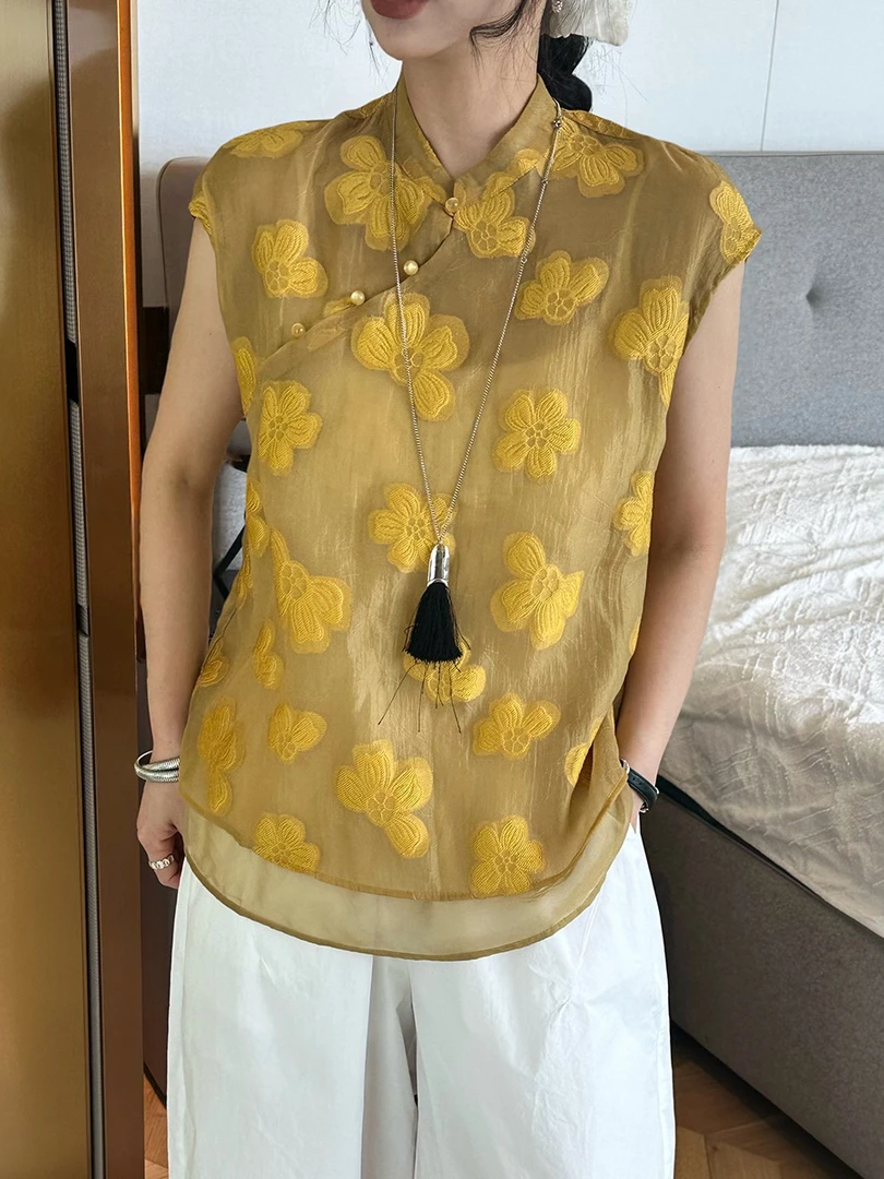 唐装显瘦宽松型常规款夏季中国风复古系带纯色马夹