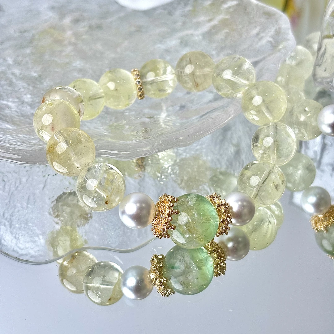 【435 晶运暴发】13mm黄水晶15mm绿萤石手串面小仙多样性发其一