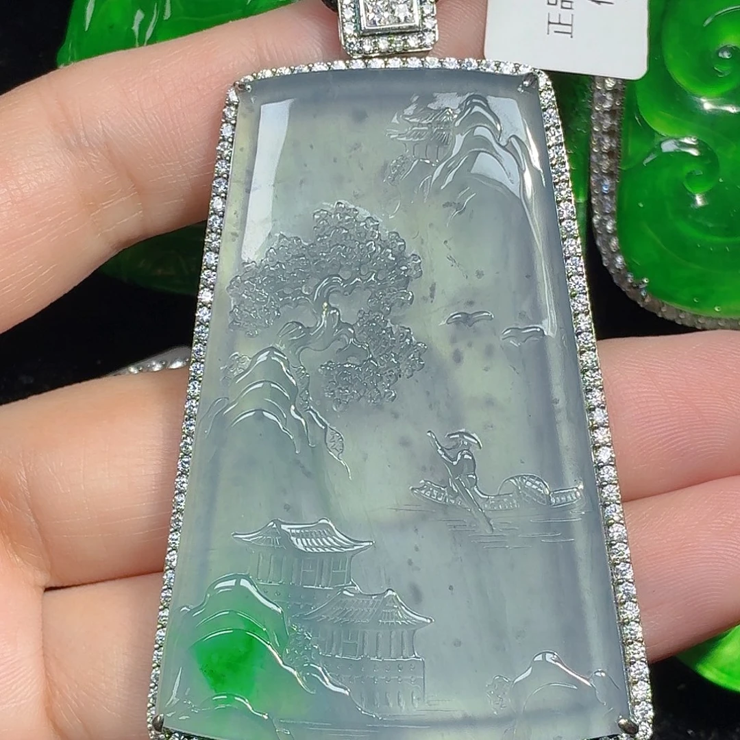 翡翠银S925镶嵌颈饰天然A货翡翠