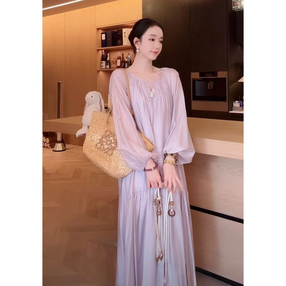 Zwinnie/詹维尼【紫色天丝裙】春秋法式长袖连衣裙 GHH202504