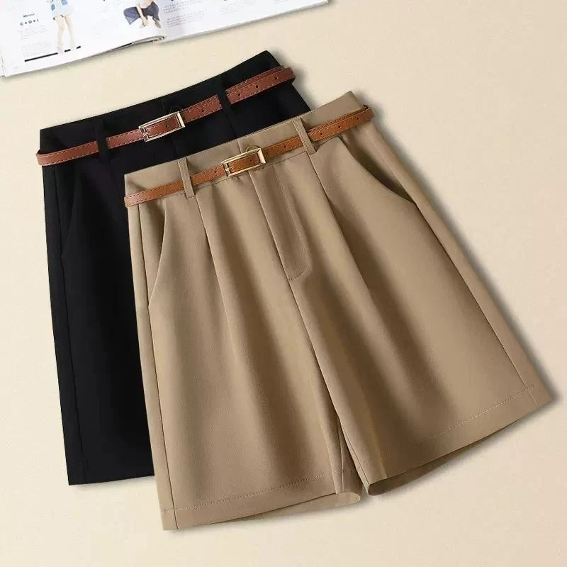 （送腰带）百搭西装短裤女夏季爆款高腰显瘦直筒百搭阔腿裤五分短裤