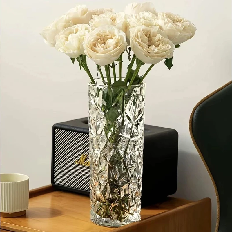 大号钻石冰纹装饰品|家用轻奢水晶玻璃材质餐桌客厅桌面摆件花瓶