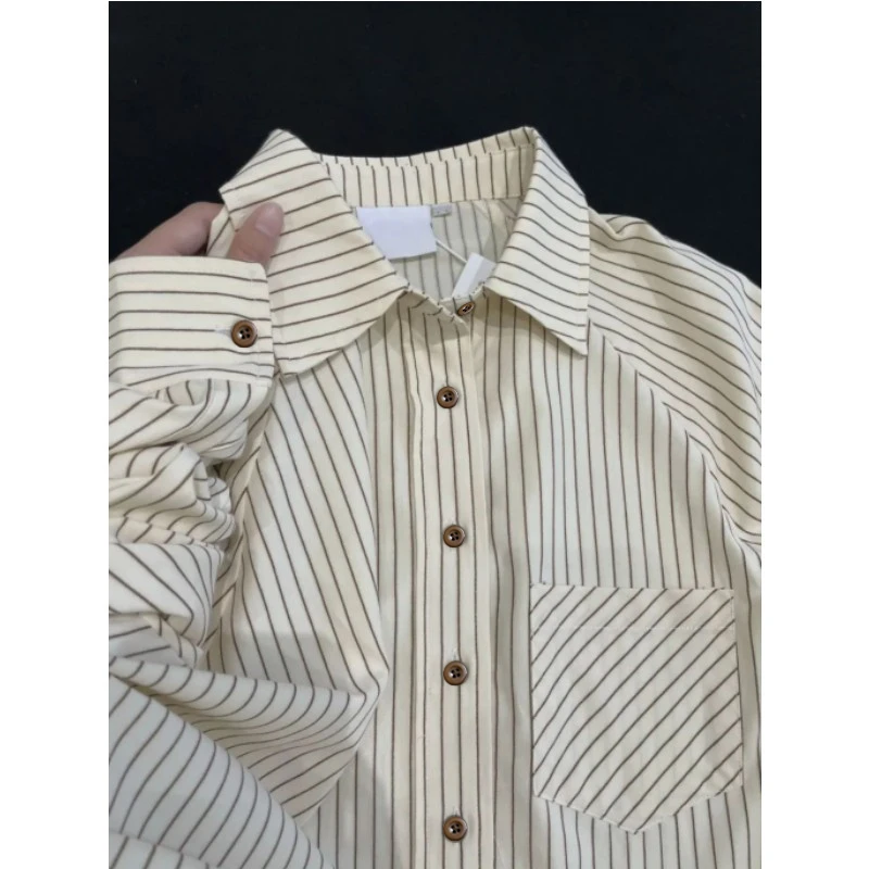 条纹衬衫女春秋内搭叠穿衬衣高级感小众设计休闲百搭polo上衣外套