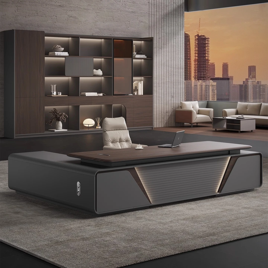 老板办公桌轻奢感吸塑桌面大班台简约现代总裁桌经理桌椅组合