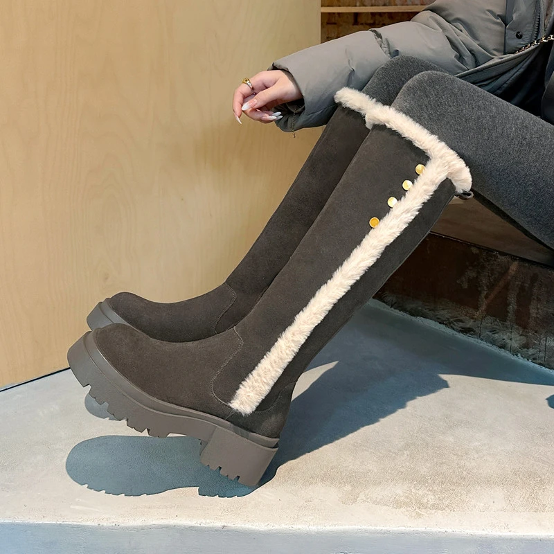 羊毛雪地长靴女东北大棉鞋2025新款冬季加绒厚毛保暖防水台高筒靴