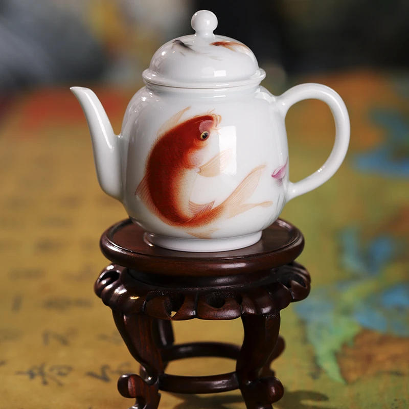 余石川手绘陶瓷茶壶鱼小容量泡茶壶高颜值一人用个人专用功夫茶具
