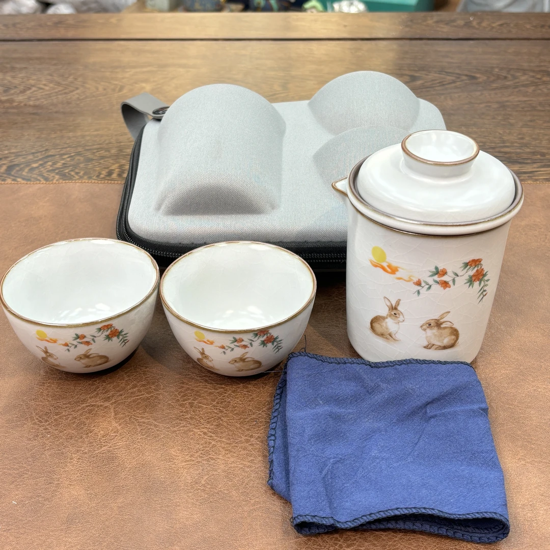 汝窑花好月圆玉兔陶瓷旅行茶具H54