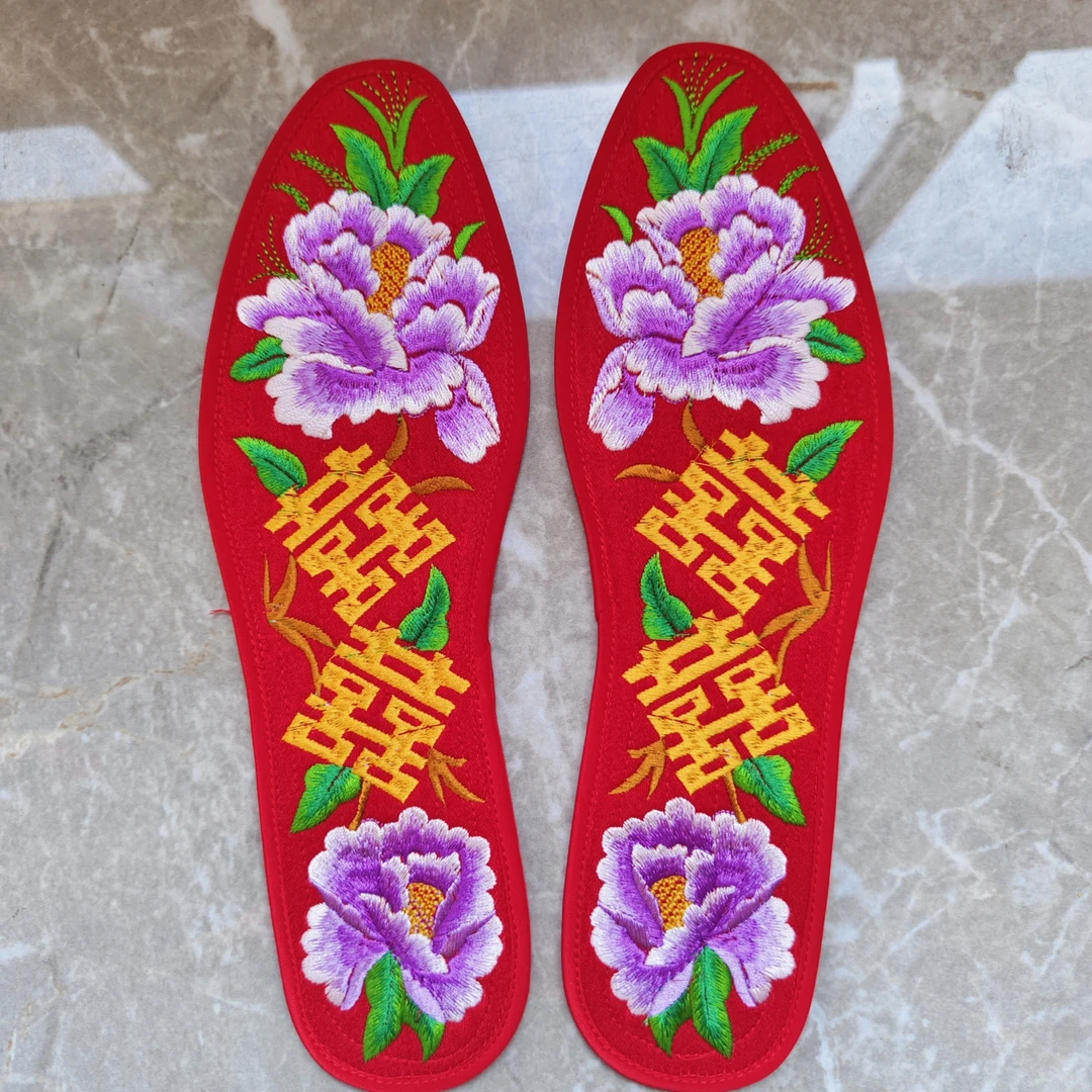 纯棉绣花吸汗成品鞋垫喜庆透气刺绣全棉鞋垫子结婚红色鞋垫不掉色