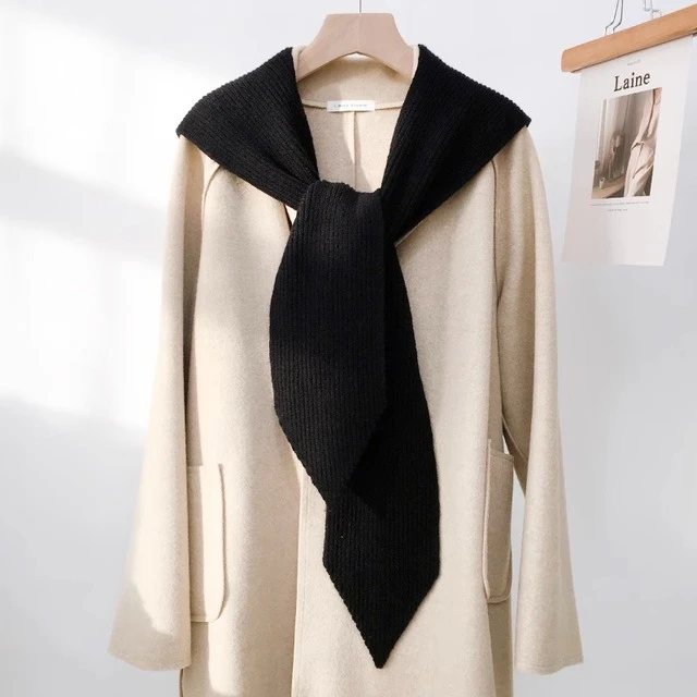 绿色秋冬季连帽披肩女毛线针织围巾帽子一体保暖洋气装饰打结假领