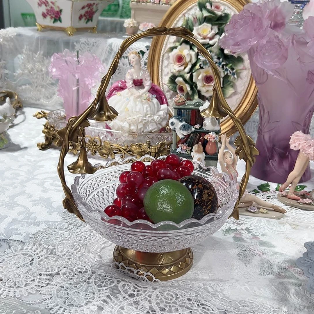 陶瓷波兰水晶配铜果篮收纳