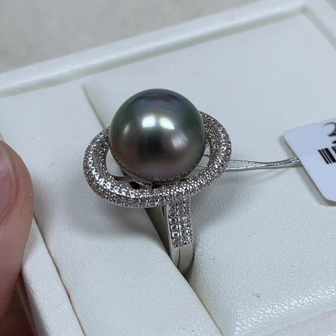 戒指海水珍珠银S925镶嵌12.7mm