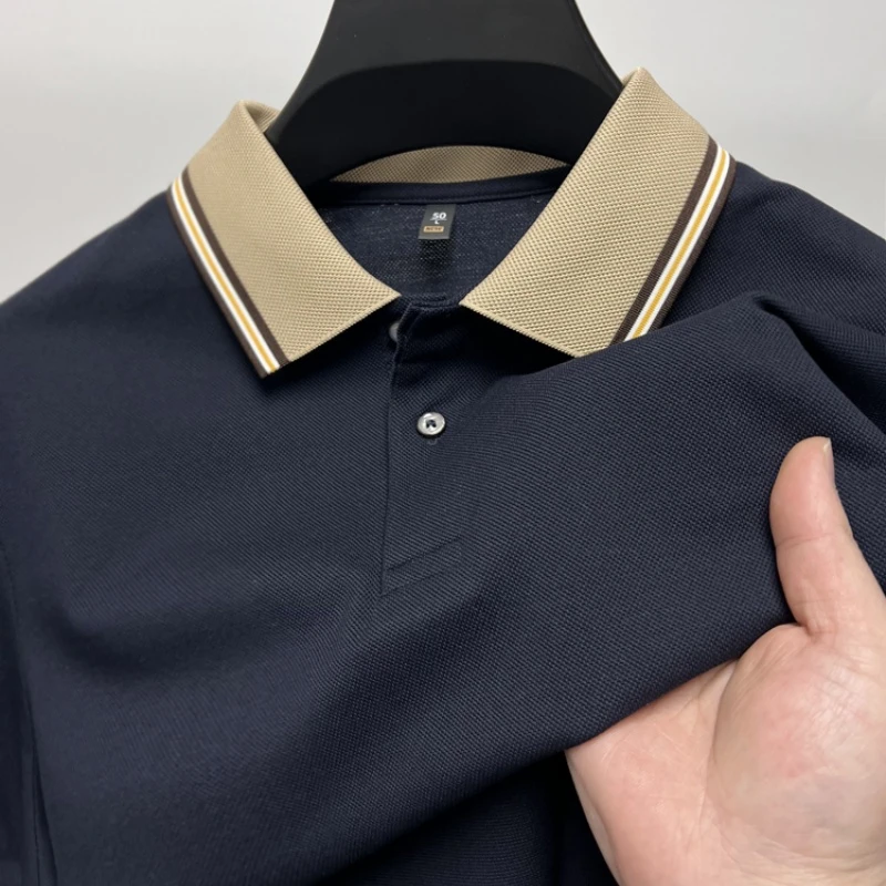 CATIA SELI100%纯棉短袖t恤男士翻领冰丝光棉商务POLO衫夏季上衣