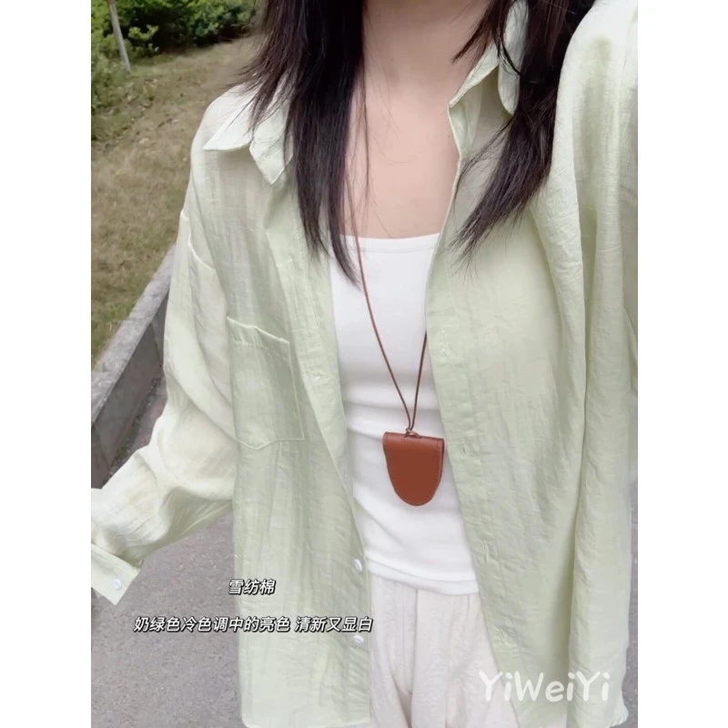 轻薄透气防晒雪纺衬衫女夏薄款慵懒风冰凉感休闲长袖衬衣长袖开衫