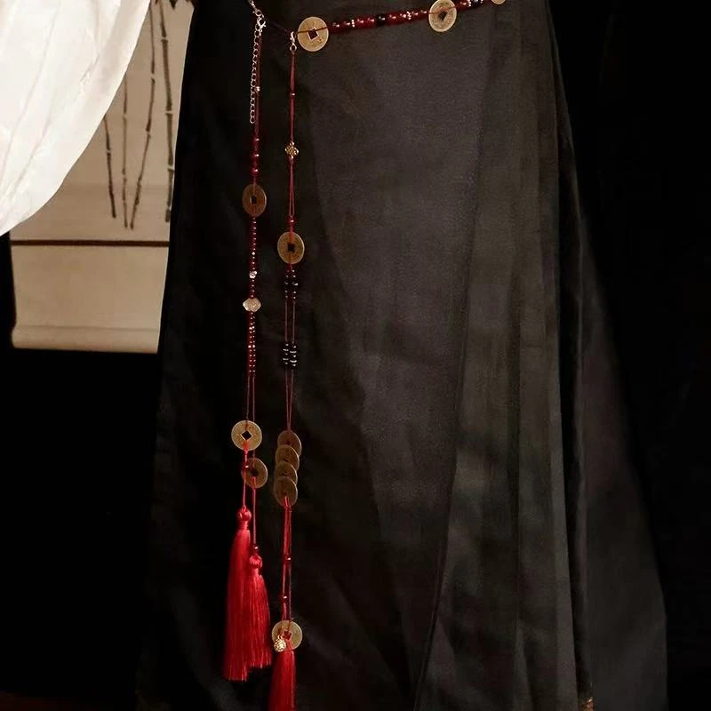 新中式铜钱腰链流苏腰佩禁步中国风腰缠万贯古风汉服马面裙配饰品