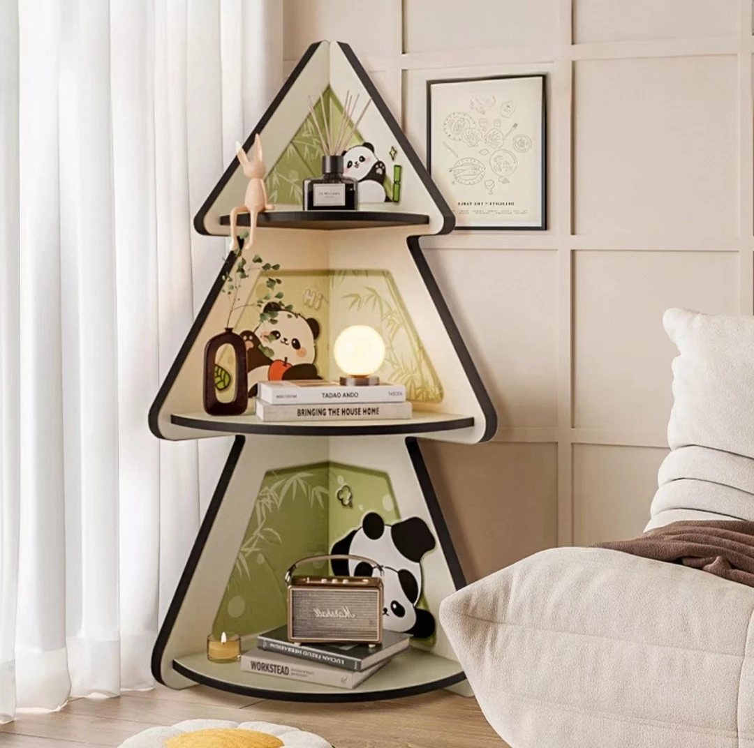AD-005熊猫落地摆件客厅三角置物架拐角收纳架卧室多层转角柜捡漏
