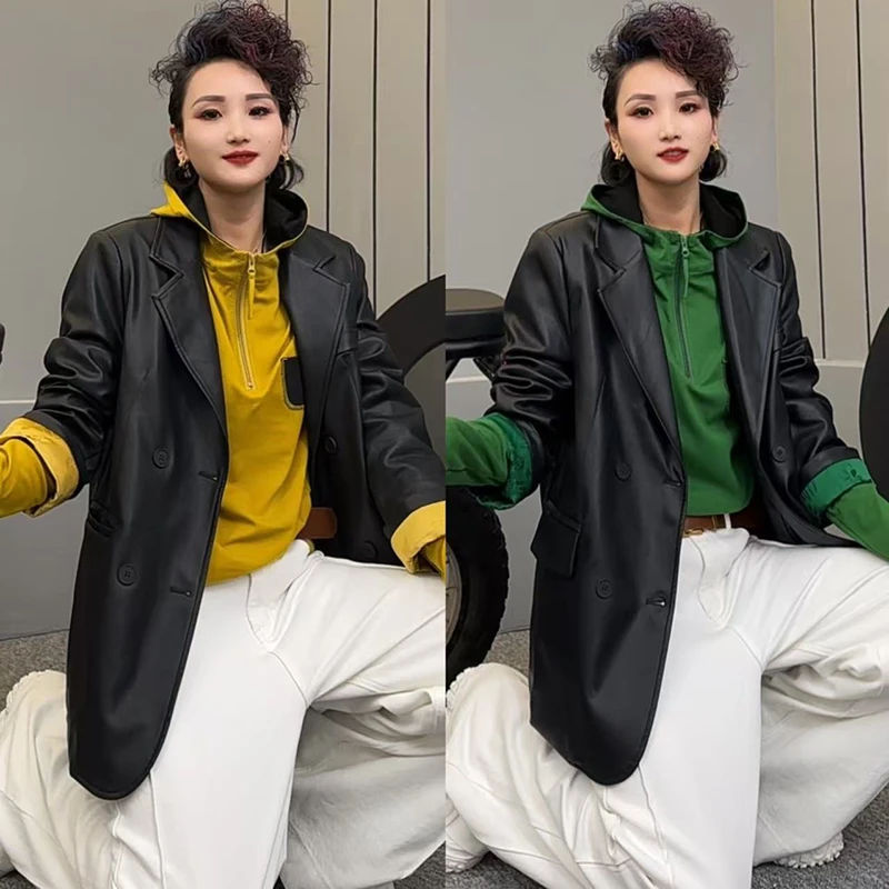 皮衣外套女2025春季新款韩版高级设计感宽松休闲上衣外套-62099