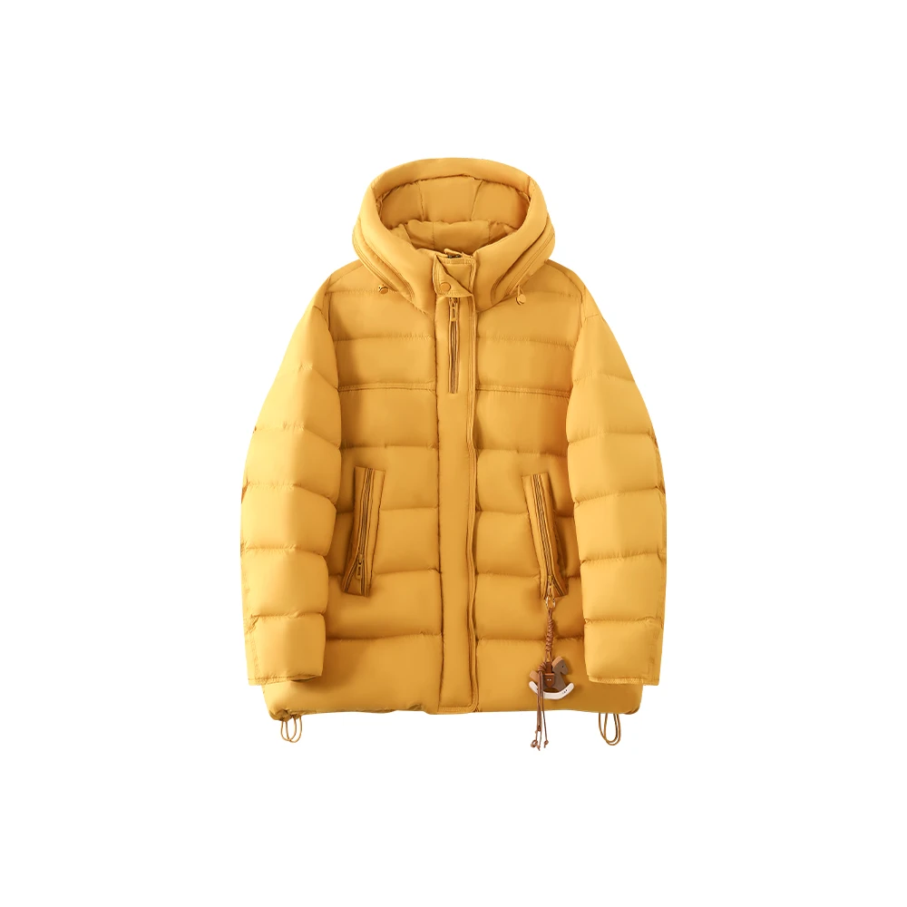 冬季简约排骨连帽时尚配饰加厚中长款羽绒服1022