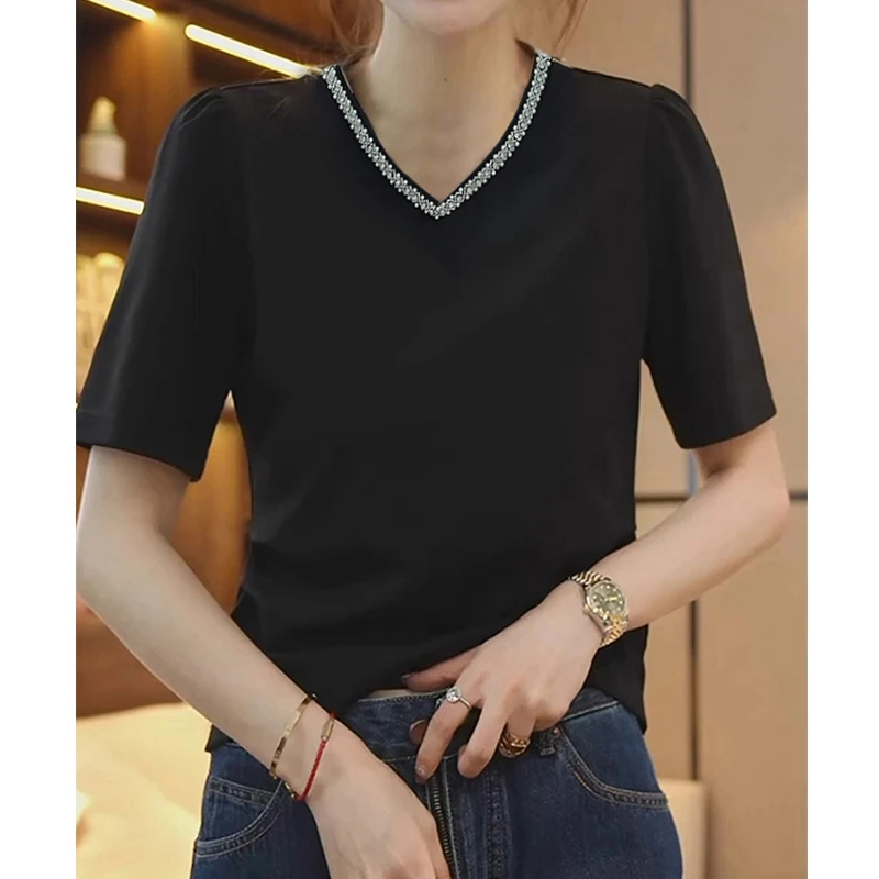 轻奢高级感圆领短袖t恤衫2025夏季新款显高显瘦通勤减龄洋气上衣
