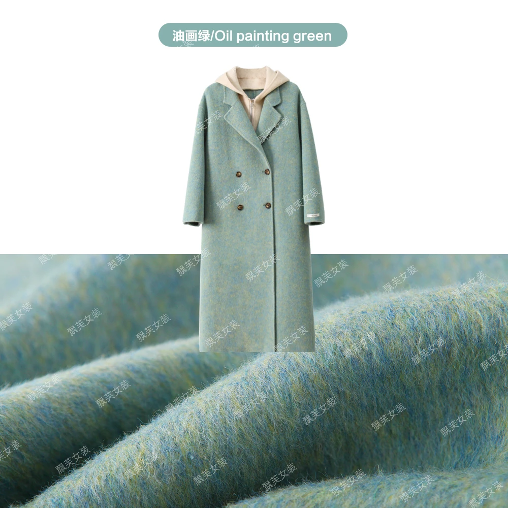 【梨十一】长款双面羊毛大衣韩系假两件连帽气质百搭宽松女装毛呢