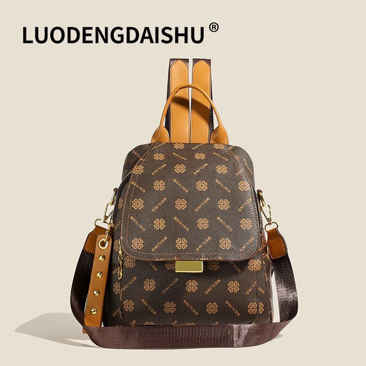 背包时尚休闲多功能质感韩版双肩背学生双肩包女百搭潮流黑色