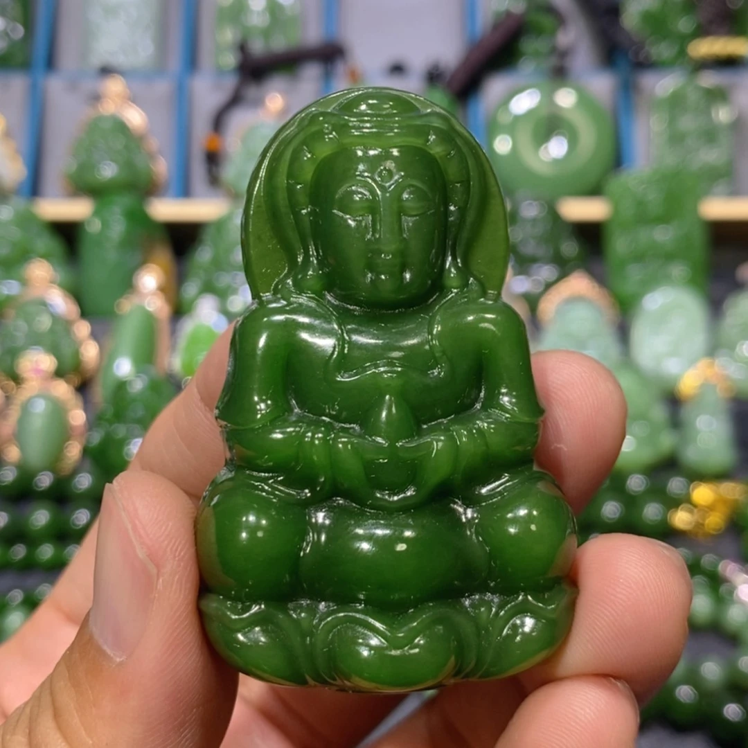 【闪购商品】和田玉吊坠(不含链)未镶嵌辣绿观音 60/38/11.8