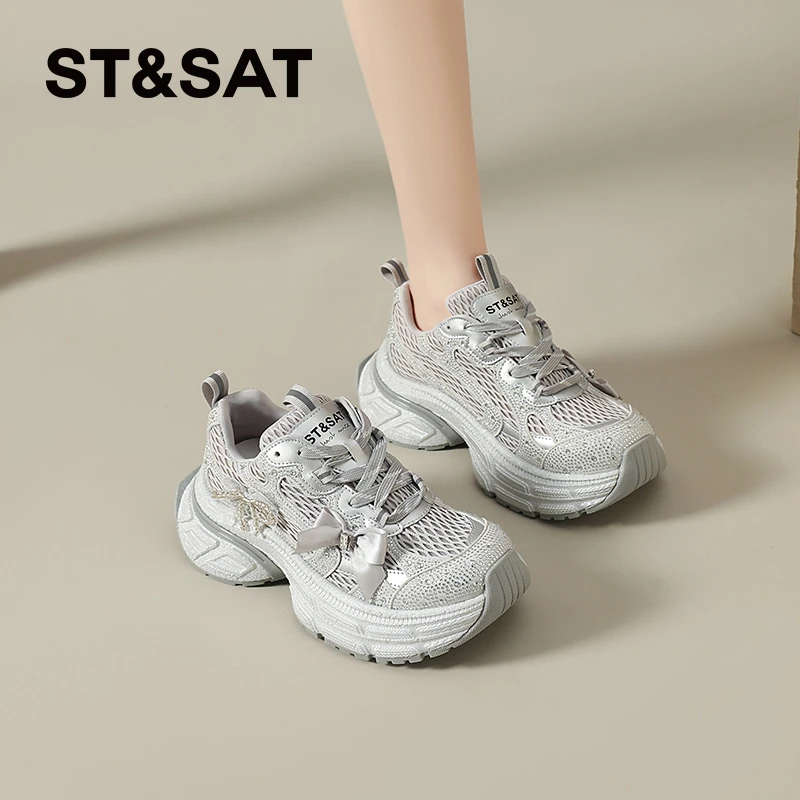 星期六复古老爹鞋女士2025夏季新款透气网面鞋薄款轻便休闲运动鞋