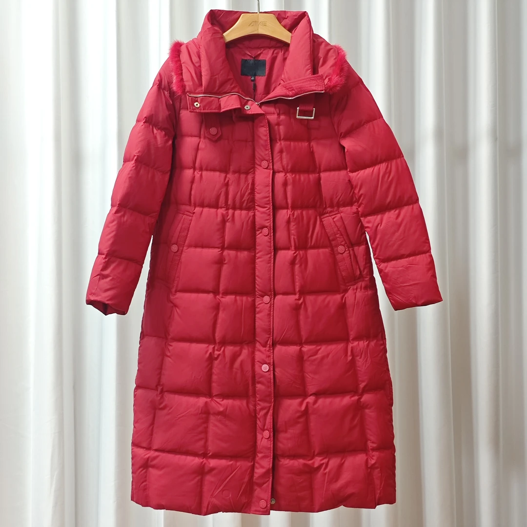朗S系列  F090 女装冬款宽松长款羽绒服朱红色8Q523Y389