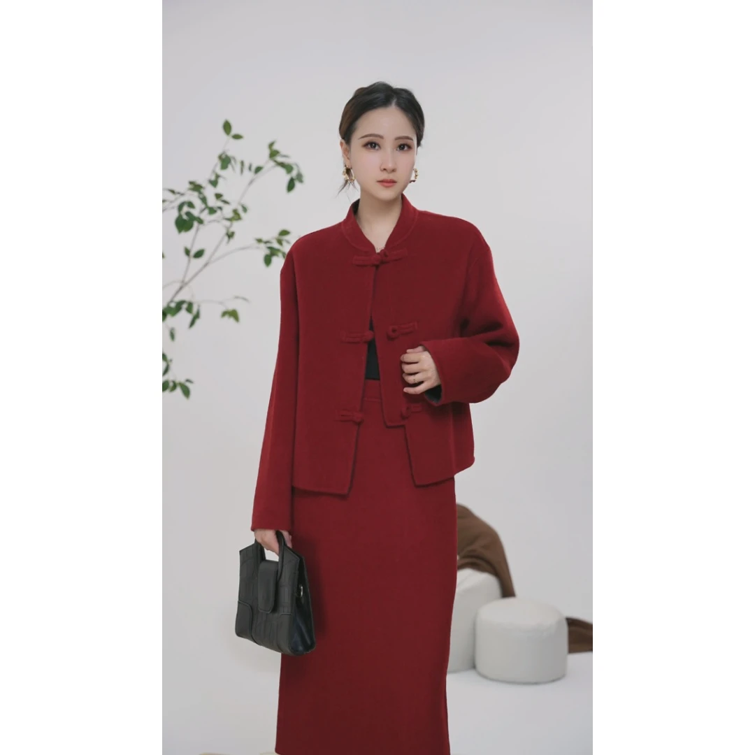【88011单外套】新国潮名媛轻奢感盘扣羊毛大衣时尚毛呢外套-禁水洗