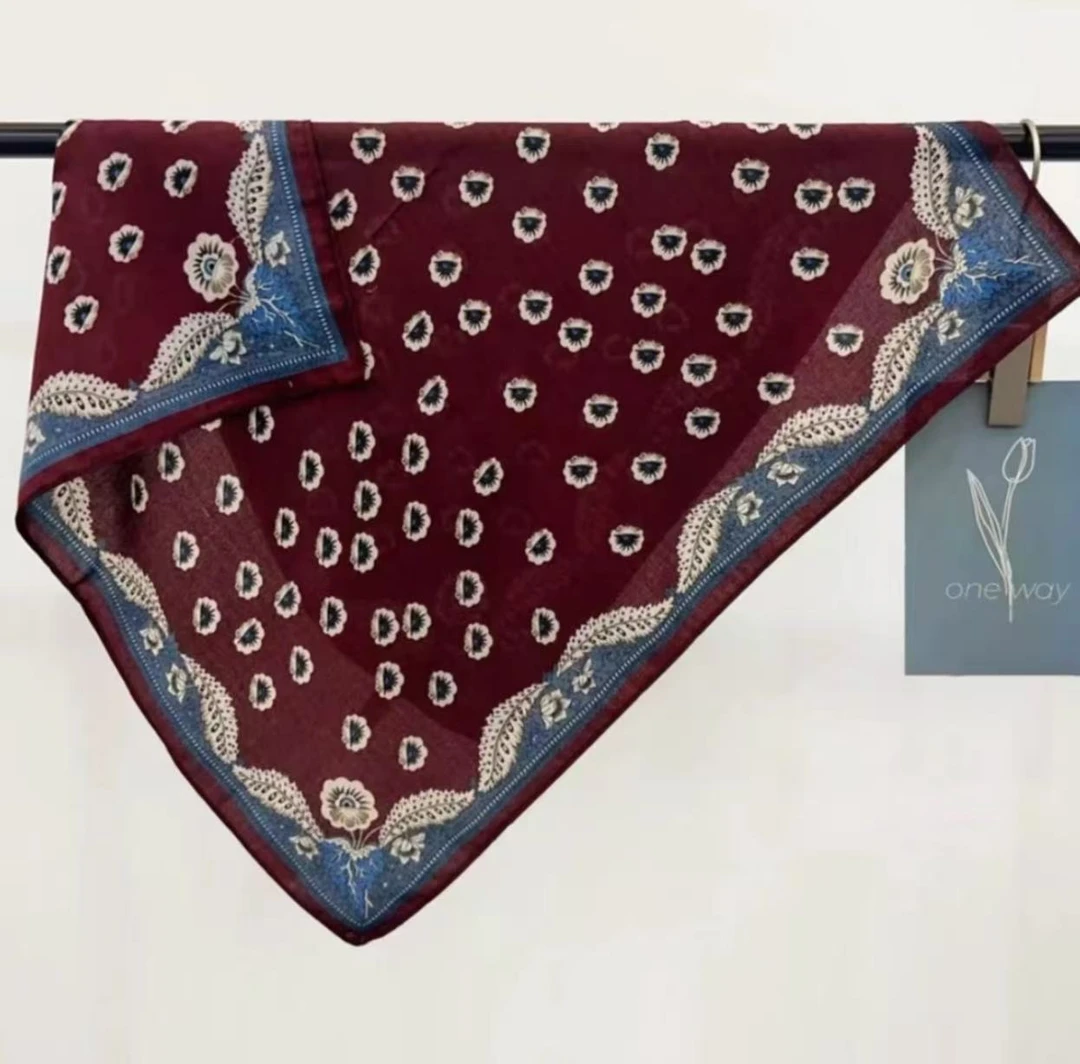 P9【酒红碎花】新款单面丝毛65*65精致小方巾