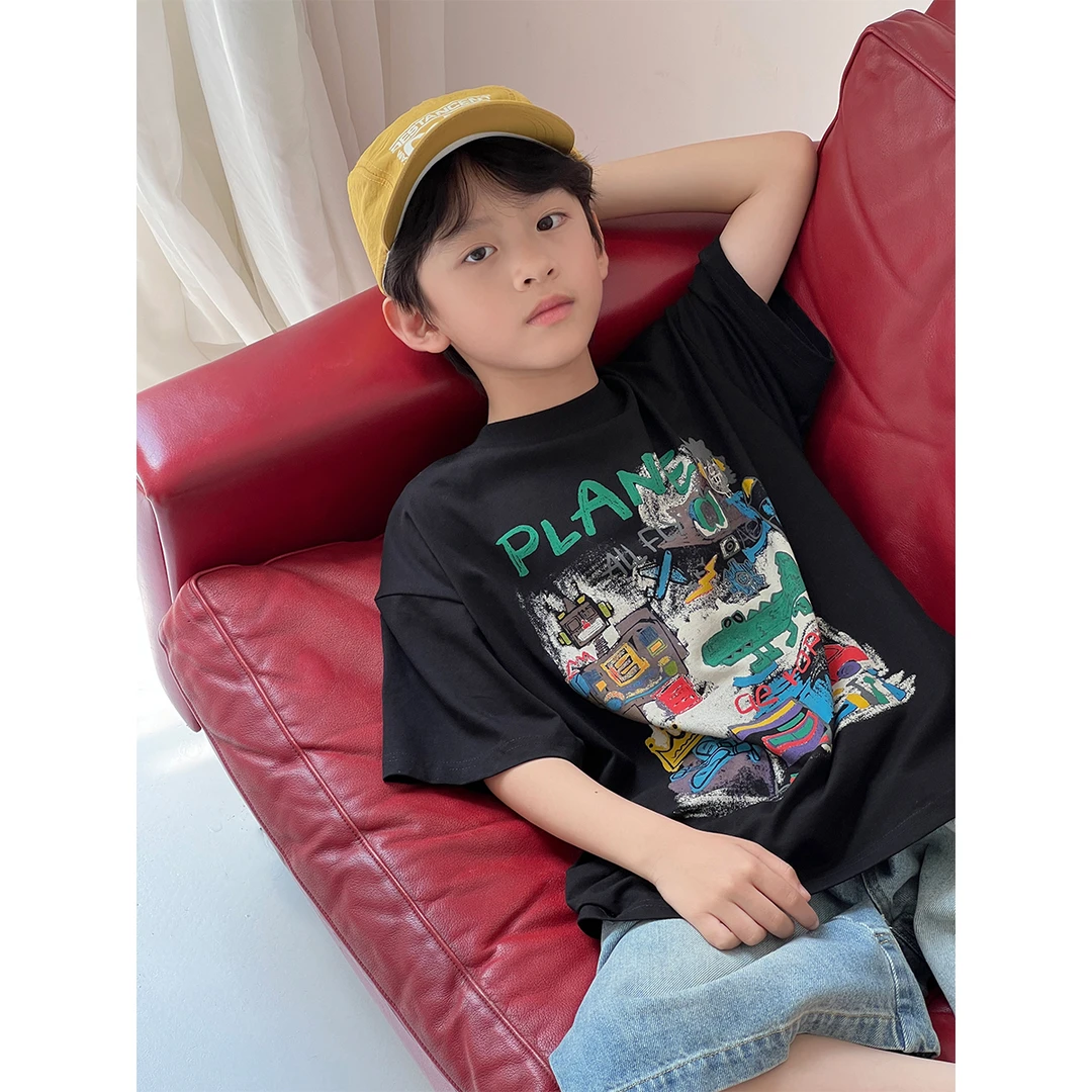 【现货】夏装儿童韩版潮流趣味涂鸦印花休闲两色短袖T恤CC1113-BXX1