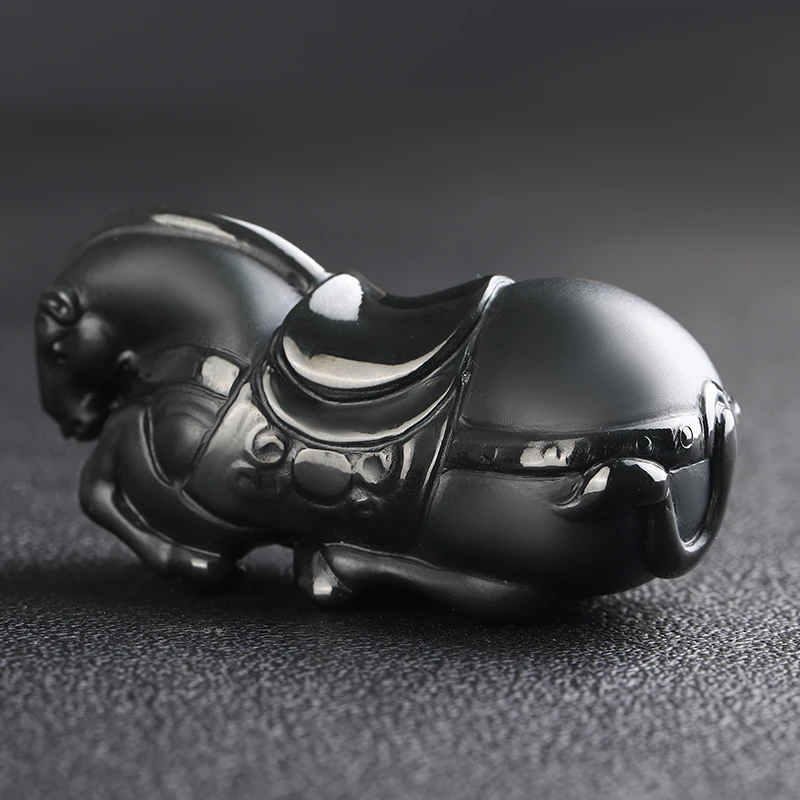 天然新疆和田玉塔青细料黑青玉精雕马手把件男士文玩手玩件茶宠