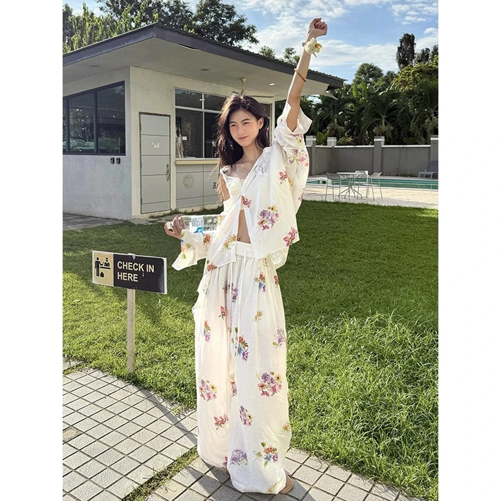 【新中式碎花】高级感开衫睡衣女夏季款家居服宽松显瘦长裤外穿套装