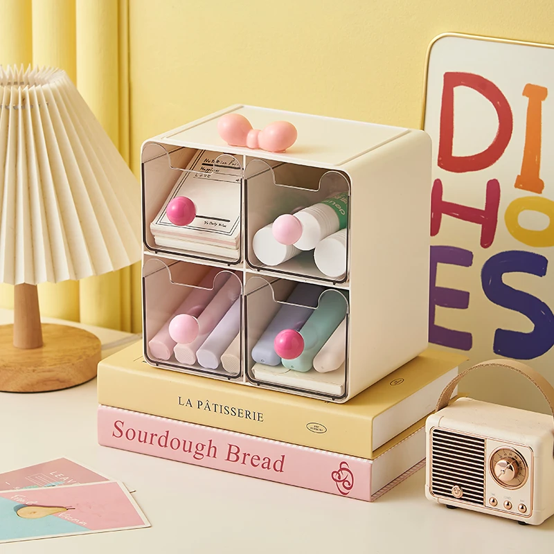 四分格收纳盒可爱透明创意简约办公室抽屉式分格学生宿舍首饰盒