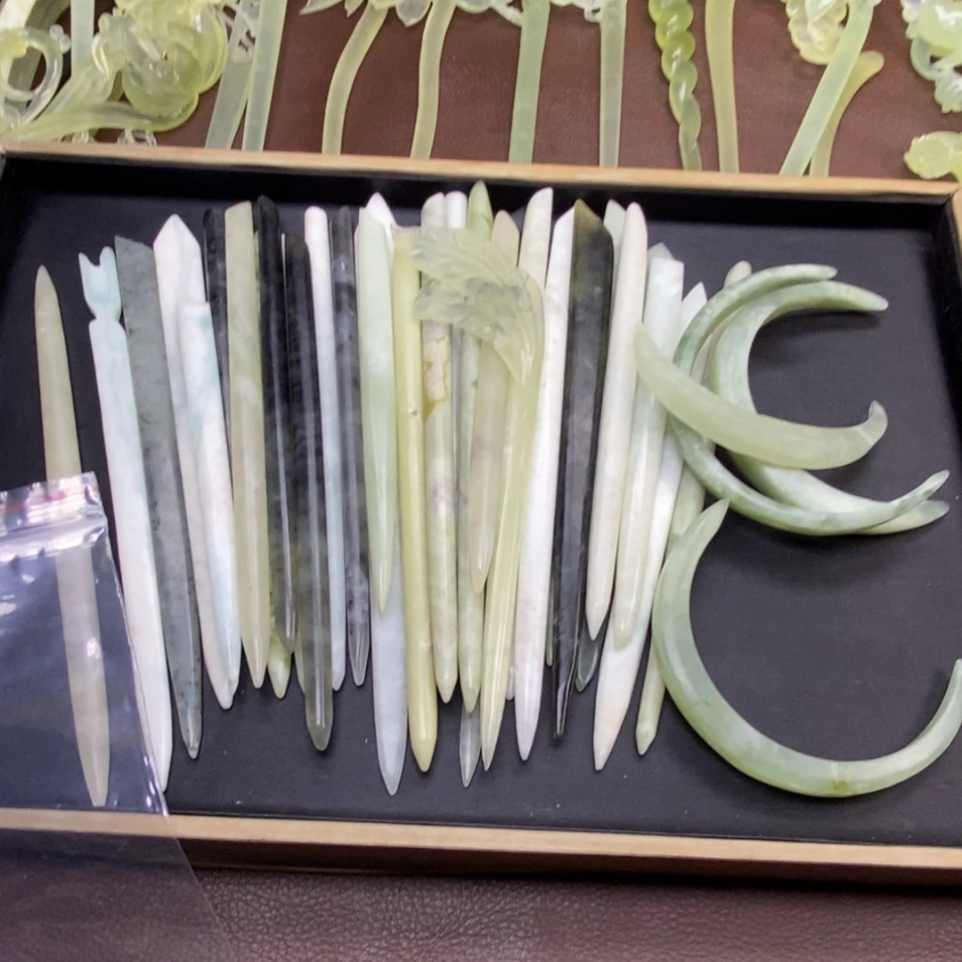 忘***笑蛇纹石玉未镶嵌发饰